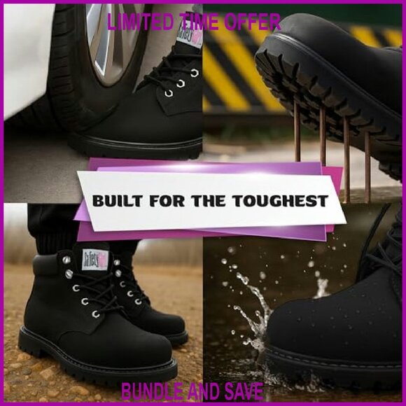 Steel Toe Work Boots Waterproof Slip Resistant Lightweight Nubuck Leather Size - Picture 7 of 7